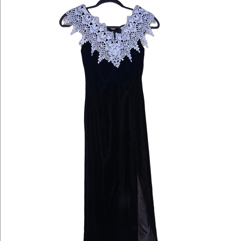 Vintage Jessica McClintock  Black Velvet Lace Bodicce Dress size 3/4